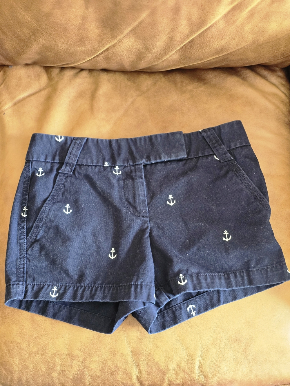 J. Crew Navy Anchor-Embroidered High-Waist Cotton Shorts